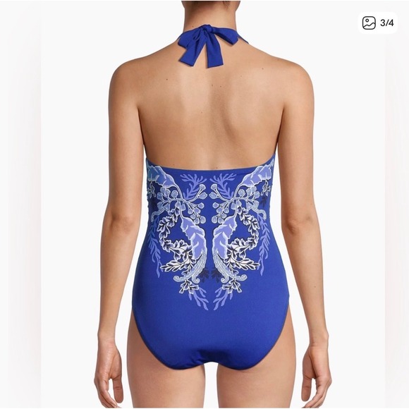 Lilly Pulitzer Renata Halter One-Piece Swimsuit Alba Blue Size 10 - Picture 3 of 7